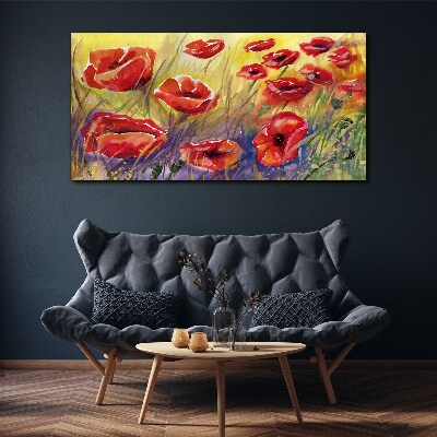 Red poppies against the sun Canvas Wall art