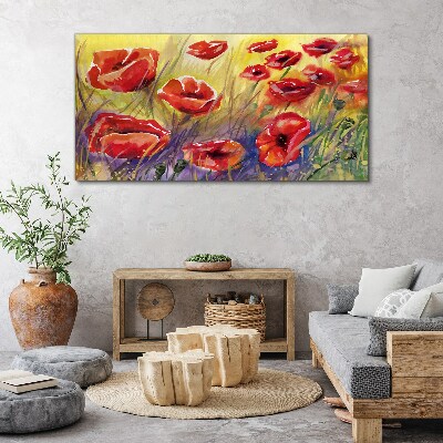 Red poppies against the sun Canvas Wall art