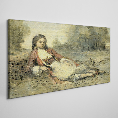 Portrait of a lying girl Canvas Wall art