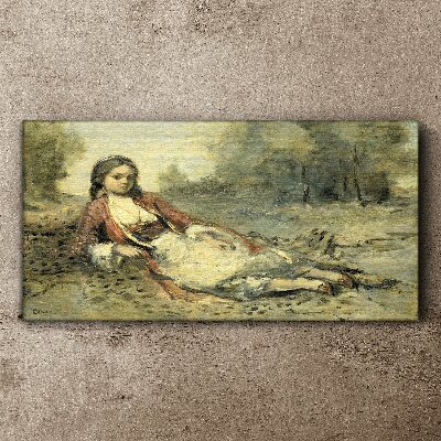 Portrait of a lying girl Canvas Wall art