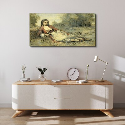 Portrait of a lying girl Canvas Wall art