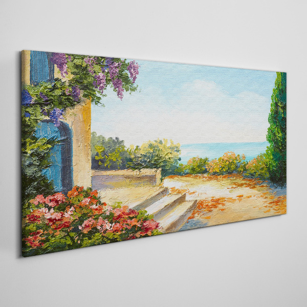 Seaside landscape with flowers Canvas Wall art