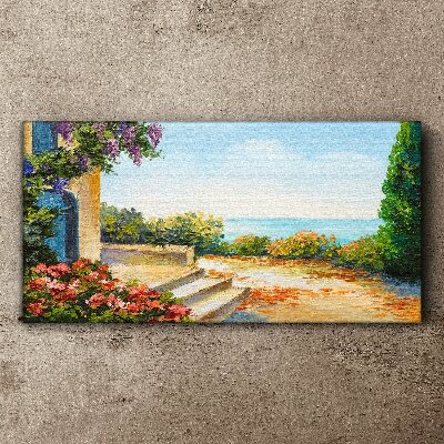 Seaside landscape with flowers Canvas Wall art