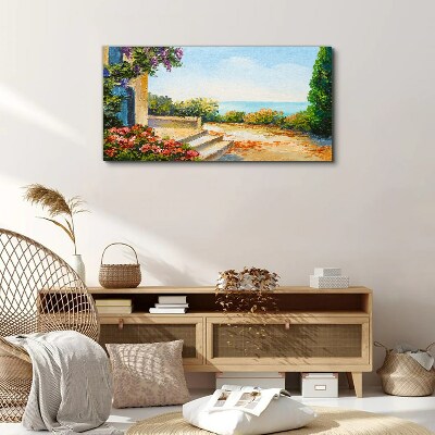 Seaside landscape with flowers Canvas Wall art