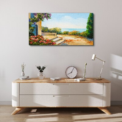 Seaside landscape with flowers Canvas Wall art