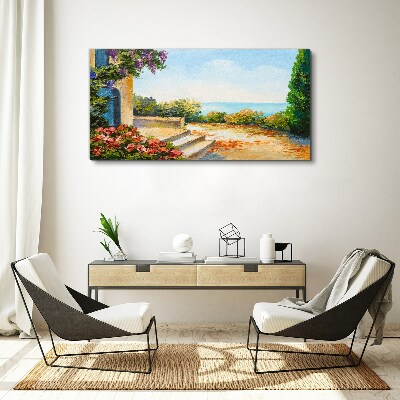 Seaside landscape with flowers Canvas Wall art
