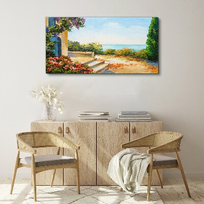 Seaside landscape with flowers Canvas Wall art