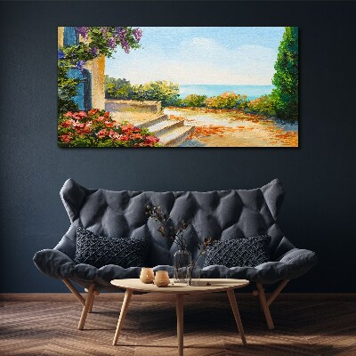 Seaside landscape with flowers Canvas Wall art