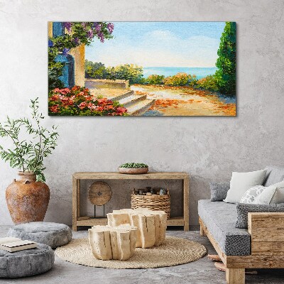 Seaside landscape with flowers Canvas Wall art