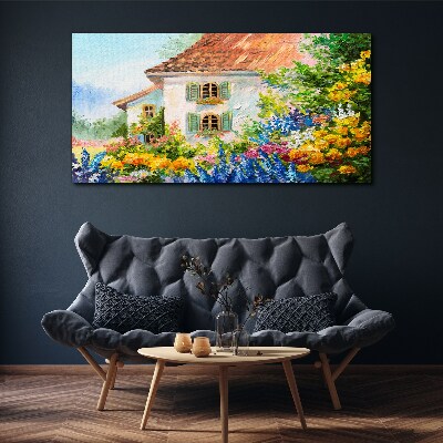 Country flowers house nature Canvas Wall art