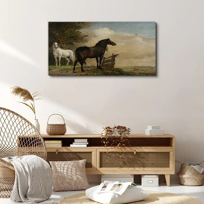 Landscape clouds sky horses Canvas Wall art