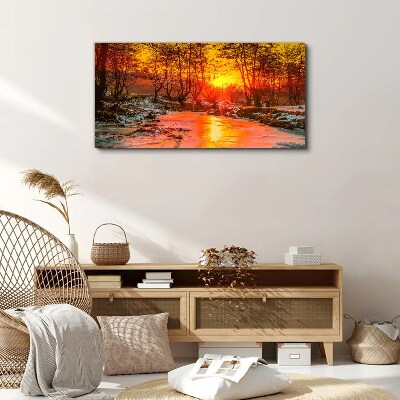 Snow nature forest river Canvas Wall art