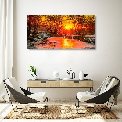 Snow nature forest river Canvas Wall art