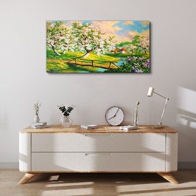 River nature flowers trees Canvas Wall art