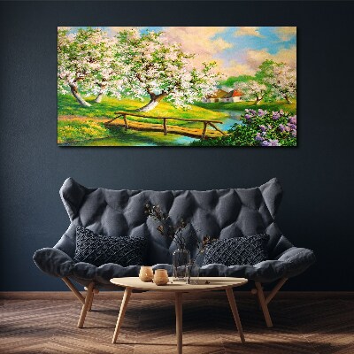 River nature flowers trees Canvas Wall art