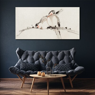 Love birds on a branch Canvas Wall art