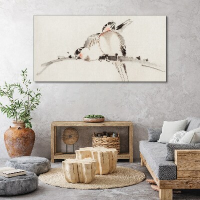 Love birds on a branch Canvas Wall art