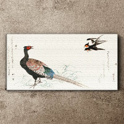 Peacock dance in spring landscape Canvas Wall art