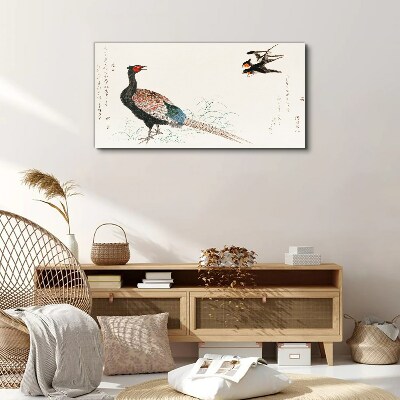 Peacock dance in spring landscape Canvas Wall art