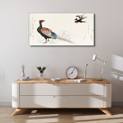 Peacock dance in spring landscape Canvas Wall art