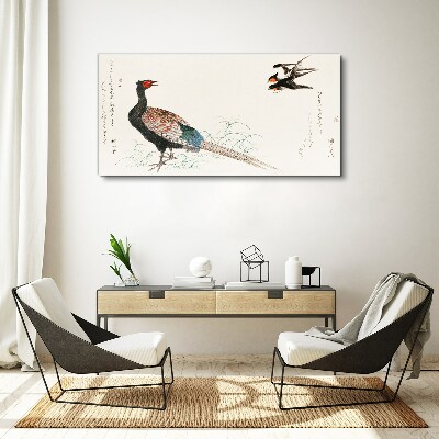Peacock dance in spring landscape Canvas Wall art