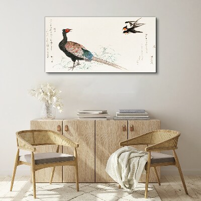 Peacock dance in spring landscape Canvas Wall art