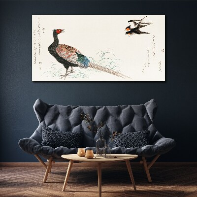 Peacock dance in spring landscape Canvas Wall art