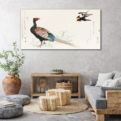 Peacock dance in spring landscape Canvas Wall art