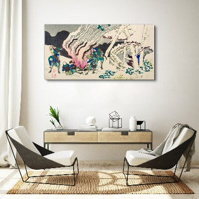 Winter landscape with people around the campfire Canvas Wall art
