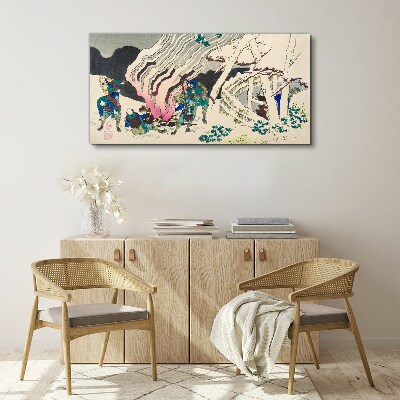 Winter landscape with people around the campfire Canvas Wall art