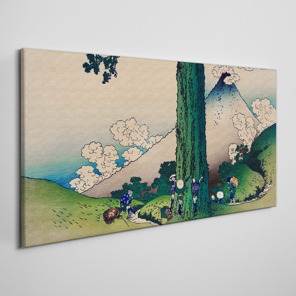 Japanese village with a volcano Canvas Wall art