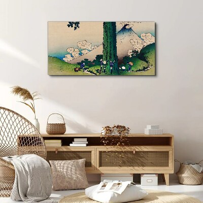 Japanese village with a volcano Canvas Wall art