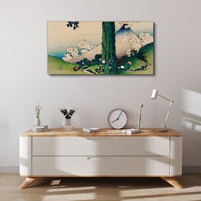 Japanese village with a volcano Canvas Wall art