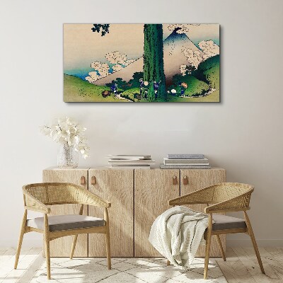Japanese village with a volcano Canvas Wall art