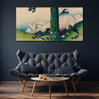 Japanese village with a volcano Canvas Wall art