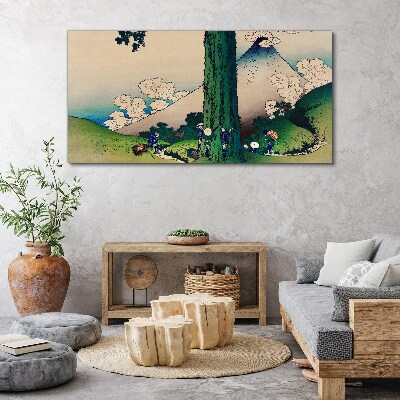 Japanese village with a volcano Canvas Wall art