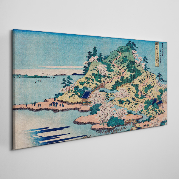 Mountain landscape with flowering trees Canvas Wall art