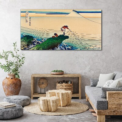 Asia mountains ocean fisherman Canvas Wall art
