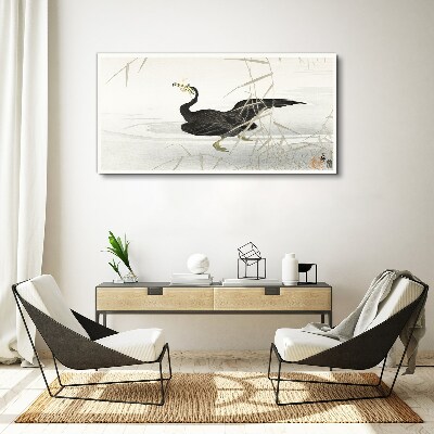 Black cormorant among the reeds Canvas Wall art