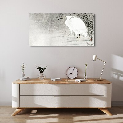 White crane in a misty landscape Canvas Wall art