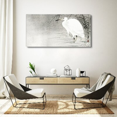 White crane in a misty landscape Canvas Wall art