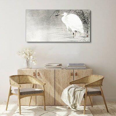 White crane in a misty landscape Canvas Wall art