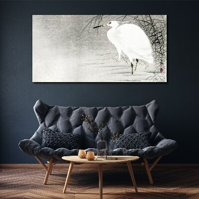 White crane in a misty landscape Canvas Wall art