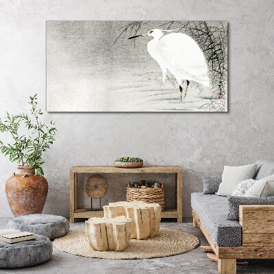 White crane in a misty landscape Canvas Wall art