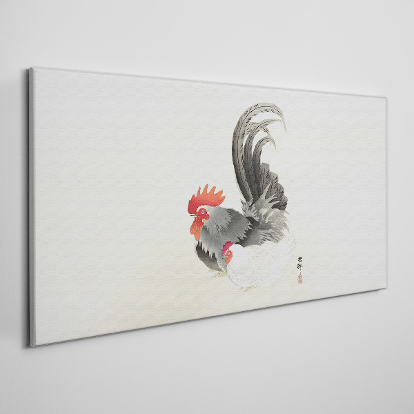Rooster and hen in Japanese style Canvas Wall art