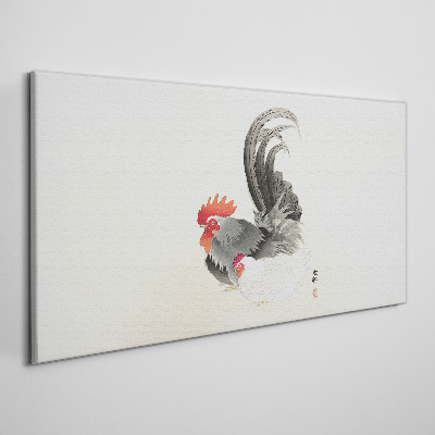 Rooster and hen in Japanese style Canvas Wall art