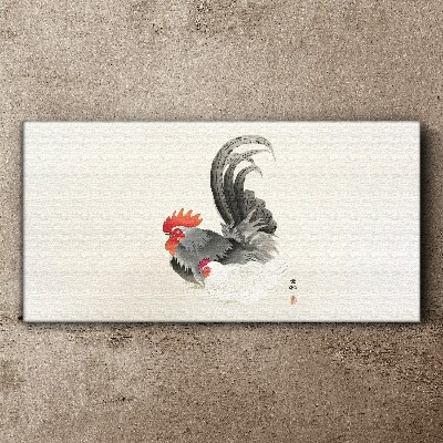 Rooster and hen in Japanese style Canvas Wall art