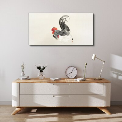 Rooster and hen in Japanese style Canvas Wall art