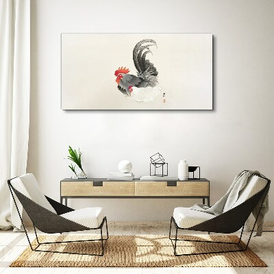 Rooster and hen in Japanese style Canvas Wall art