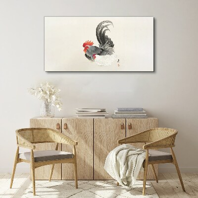 Rooster and hen in Japanese style Canvas Wall art
